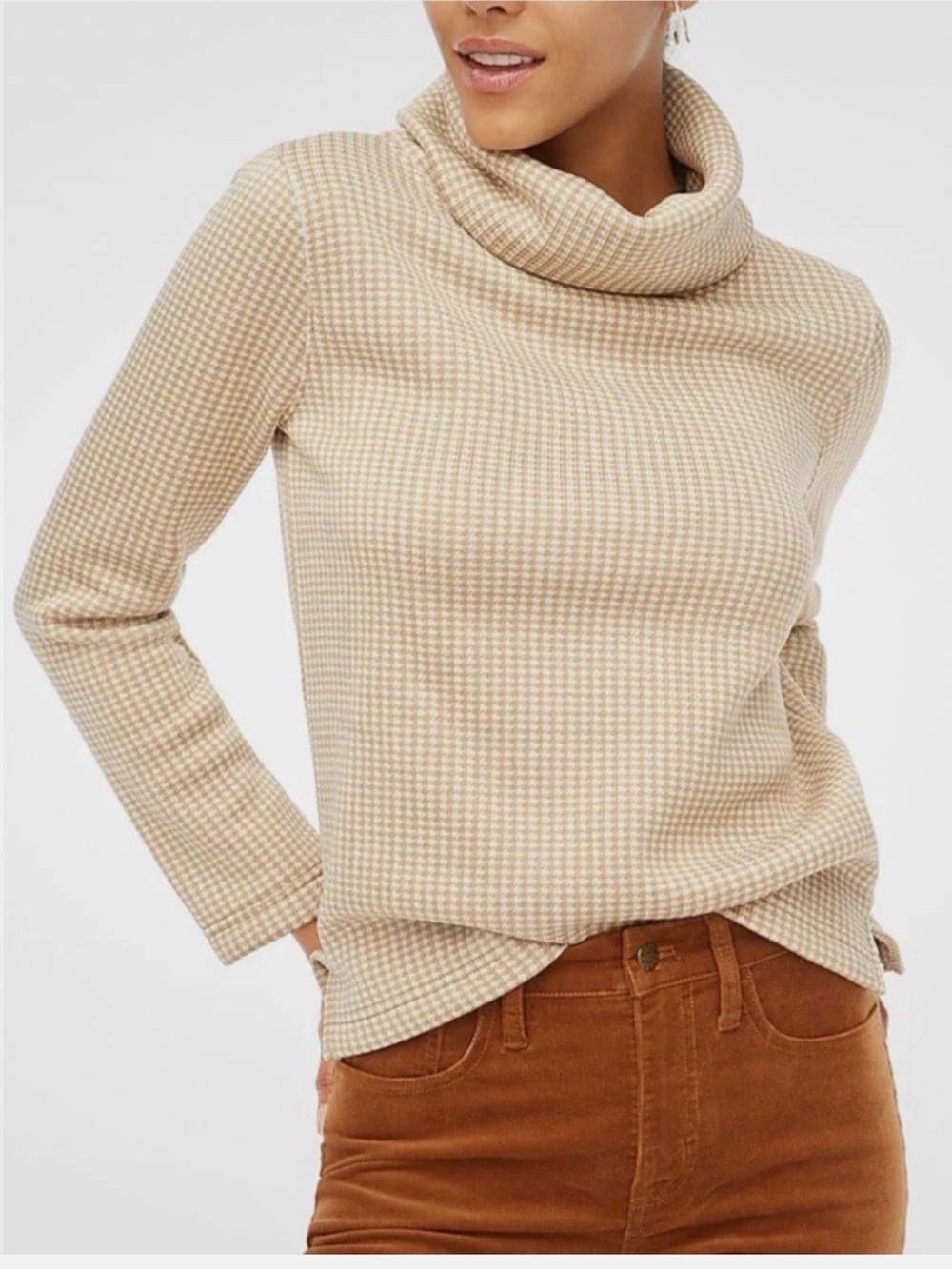 J. Crew Cream Turtleneck Plaid Sweater Size S